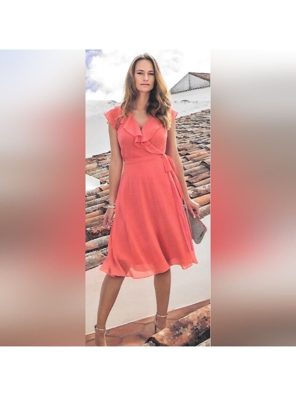 NWT Michaela Louisa Elegant Coral Wrap Summer Dress